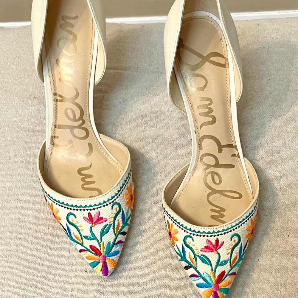 Sam Edelman D'orsay canvas and leather embroidered 7.5
